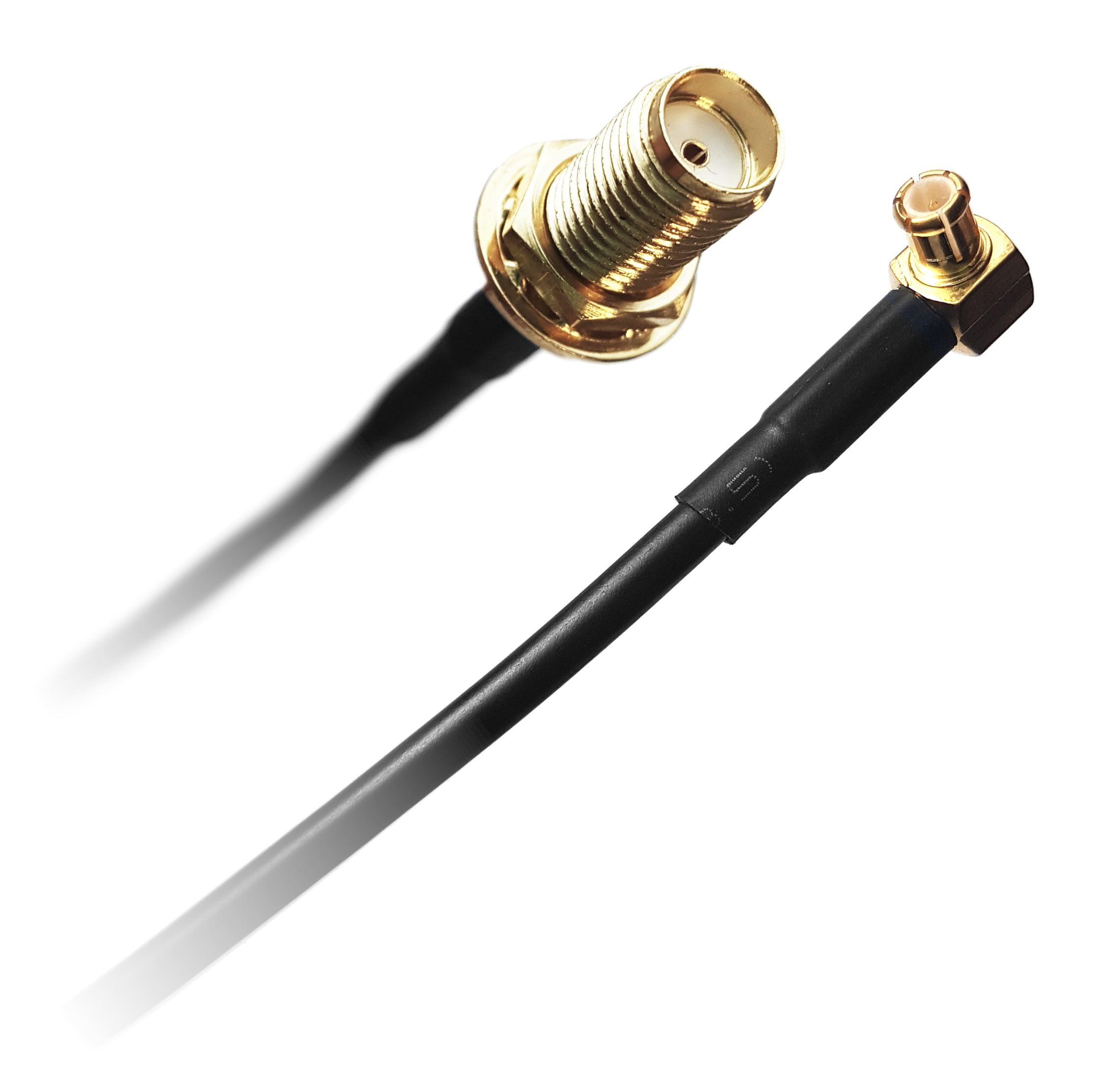 Kabel przejściówka MCX (m) kątowy - SMA (f) 20cm